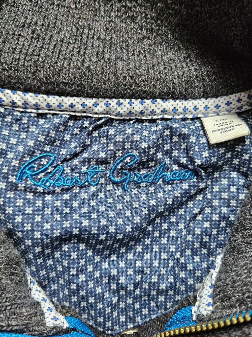 Robert Graham Gray Textured Knit 1/2 Zip Pullover Sweater Mock Neck Men's Large - Picture 5 of 8